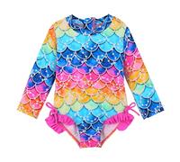 XFGIRLS Swimwear for Girls Long Sleeve Swimsuit Girls Swimming Costume Toddler Kids Sunsuit S486_ColorfulFishScale 3A