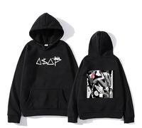 XFICSD Hoodies A$AP Rocky Sweatshirt Pullover Cartoon Print Loose Sweatshirt, Casual Men's and Women's Hooded Sweatshirt Fashion Long-sleeved Tops-Black||XS
