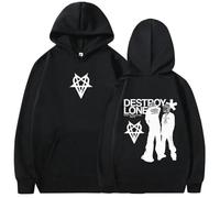 XFICSD Hoodies Destroy Lonely Sweatshirts Men's Simple and Comfortable Long-sleeved Tops, Women's Cartoon Print Casual Hooded Sweatshirts-Black||L