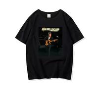 XFICSD T-shirt John Mellencamp Short-sleeved Fashionable Cartoon Print Round Neck Top, Men's and Women's Loose Shirts, Casual and Comfortable Short Sleeves-Black||S