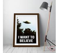 xfiles i want to belive poster Stunning Framed Wall Art Print Picture - A4 - Walnut Frame