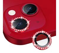 Xfilm Bling Diamond Individual Camera Lens Protector for iPhone 13 / iPhone 13 Mini, HD Clear Tempered Glass Camera Lens Screen Protection Cover, Case Friendly, Scratch Proof (Red)