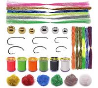 XFISHMAN Beginners-Fly-Tying-Materials Kit for Fly Tieing Starter Fly Tying Hooks Brass Beads Heads Feathers Deer Hair Hackle Marabou