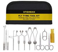 XFISHMAN Fly Tying Tool Kit 11 in 1 with Bobbin Finisher Scissors Hackle Hair Stacker Fly Fishing Tying Tools Set