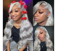 XFJT Grey Wavy Lace Front Wig 13x6cm Glueless for Women 200 Density Natural Hairline with Baby Strands (32")