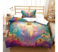 XFKLYNVCJ 3D Printed Duvet Cover Set Jesus Comforter With Pillow Cases Home Bedding Cover Sets With Invisible Zipper for Boys Girls Adult Single（135x200cm）