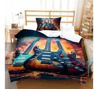 XFKLYNVCJ 3D Printed Guitar Duvet Cover with Pillowcases Bedding Set with Zipper 3pcs Soft Microfiber Quilt Cover Set Single（135x200cm）