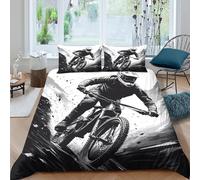 XFKLYNVCJ 3D Printed mountain biking action Comforter Cover Premium Polyester black white Duvet Cover Shrink Resistant Quick Drying for Birthday Gift Adults Home Daily Use Double（200x200cm）