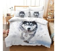 XFKLYNVCJ 3D Printed Quilt Cover Set Huskies 3 Pieces Bed Duvet Set Soft Microfiber with Zipper Closure，Pillowcases for Teens And Adults Double（200x200cm）