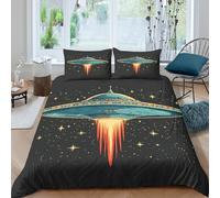 XFKLYNVCJ 3D Printed ufo spacecraft Duvet Cover Polyester retro sci-fi style Bedding Cover No Iron Stain Resistant Family Home Bedroom Bedding Use King（220x240cm）
