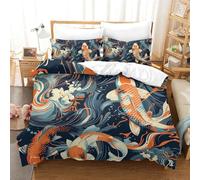 XFKLYNVCJ Koi Carp 3D Printed Duvet Cover Set with Hidden Zipper Bedding Microfiber Comforter Cover with Pillowcase for Kids Boys Adult Easy Care Super King（260x220cm）