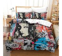 XFKLYNVCJ Quilt Cover Japanese Graffiti Decorative Duvet Cover Antibacterial Comforter Cover Polyester Microfiber 3pc With Pillow Cases Bedding Set for Boys Adult King（220x240cm）