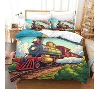 XFKLYNVCJ Steam Train Duvet Cover 3 PCS Hotel Quality Quilt Cover Bedding Set Bed Covers with Pillowcases with Zipper Closure Breathable Stylish Comforter Double（200x200cm）