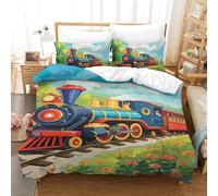 XFKLYNVCJ Steam Train Duvet Cover Set 3 PCS Hotel Quality Quilt Cover Bed Sets Bed Covers with Pillowcases with Zipper Closure Hypoallergenic Soft Breathable Microfiber Single（140x200cm）