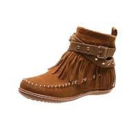 XFKOHBE Women's Snow Boots, Casual Fringe Faux Suede Wide Round Toe Ankle Boots Non Slip Boot Tassel Vintage Short Booties Side Zip Flat Fall Winter Boots