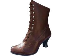 XFKOHBE Womens Vintage Victorian Booties, Ladies Fashion Gothic Ankle Boots Pointed-Toe Stiletto Heel Mid Calf Boot Shoes
