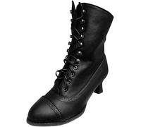XFKOHBE Womens Vintage Victorian Booties, Ladies Fashion Gothic Ankle Boots Pointed-Toe Stiletto Heel Mid Calf Boot Shoes