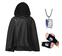 XFKUALV Anime Shingeki-no-Kyojin Cape Attack-on-Titan Cosplay Costume black (with Gloves Necklace) (XL)