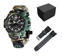 XFLHXY 23-in-1 Survival Military Digital Watch, Mens Tactical Multi-Functional and Adjustable Wristband Outdoors Waterproof Sports Dual Dial Watches with Compass Paracord Band(Color4)