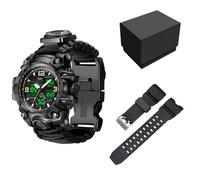 XFLHXY 23-in-1 Survival Military Digital Watch, Mens Tactical Multi-Functional and Adjustable Wristband Outdoors Waterproof Sports Dual Dial Watches with Compass Paracord Band(Color1)