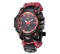 XFLHXY 23-in-1 Survival Military Digital Watch, Mens Tactical Multi-Functional and Adjustable Wristband Outdoors Waterproof Sports Watches with Compass Paracord Band(Red)