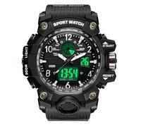 XFLHXY Fashion Leisure Man Waterproof Dual Display Digital Chronograph Date Alarm Clock Night Light Zinc Alloy Case TPU Strap Round Dial Shockproof Design Male Wristwatch(Color8)