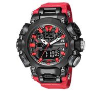XFLHXY Men's Analog Sports Watch Military Watch Outdoor LED Stopwatch Digital Electronic Large Dual Display Waterproof Tactical Army Black Wrist Watches for Men(Red)