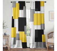 XFLINGBAO Yellow and Black Geometry Curtains Length Room Modern 52W x 84L Inch Grey Abstract Rod Pocket Curtain for Bedroom Kitchen Living Room Window Drapes 2 Panels