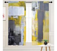 XFLINGBAO Yellow and Grey Curtains for Living Room - Modern Abstract Art Geometry 63 Inch Length 2 Panels Set, Black Grey Light Filtering for Bedroom