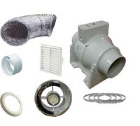 XFLO100T Timer Light Inline Extractor Kit Back Draught Shutter LED Bathroom Fan