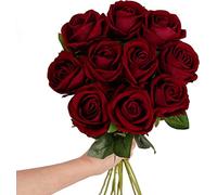 XFLSDHGD 10 Pcs Artificial Roses with Stems Real Touch Fake Velvet Silk Rose Flowers DIY Wedding Bouquets Floral Arrangements Party Home Decor