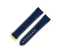XFLSDHGD 20mm Blue White Line High Density Nylon Cowhide Watchbands For Strap For AT150 Seamaster 300 Planet Ocean De Ville Speedmaster Curved End Watch Band