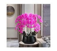 XFLSDHGD Artificial Orchid Silk Flowers in Black Pot, Large Faux Phalaenopsis Arrangement for Home Office Bathroom Dining Table Modern Decoration