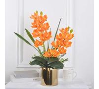 XFLSDHGD Butterfly Orchid Artificial Silk Decorative Flower with Vase Fake Bouquet for Home Wedding Party Decoration for House Table Office Desk Decor (Color : White)