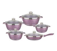 XFLSDHGD Cooking Pot, Nonstick Cookware Sets Cooking Pots and Pans with Glass Lids,Marble Coated Aluminium Home Kitchenware with Saucepans,Frying Pan,Stock Pot,10 Piece (Gold Variety Pack) vision