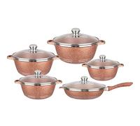 XFLSDHGD Cooking Pot, Nonstick Cookware Sets Cooking Pots and Pans with Glass Lids,Marble Coated Aluminium Home Kitchenware with Saucepans,Frying Pan,Stock Pot,10 Piece (Gold Variety Pack) vision