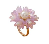 XFLSDHGD Cute Shell Pearl Flower Statement Ring for Women Gold Plated Dainty Petal Leaf Floral Wedding Promise Expandable Adjustable Open Wrap Finger Rings Comfort Fit Holiday Jewelry