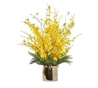 XFLSDHGD Fashion Phalaenopsis Orchid Yellow Silk Bouquet Artificial Flowers for Bride Wedding Home Decoration Fake Flowers for House Table Office Desk Decor