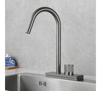 XFLSDHGD Grey Black Waterfall Sink Kitchen Faucet Hot Cold Mixer Wash Basin Multiple Water Outlets Rotation Flying Rain Tap Single Hole,Nickel,Include:1*Faucet