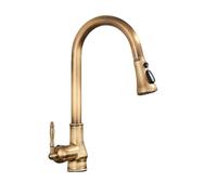 XFLSDHGD Matte Black Kitchen Faucet Pull Out Kitchen Sink Water Taps Single Handle Mixer Tap 360 Rotation Cranes Deck Mounted,Antique Brass B,Include:1*Faucet