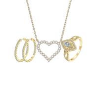 XFLSDHGD New 2025 Heart Shape 925 Sterling Silver Wedding Ring Women Gold Color Necklace Earrings Rings Fine Jewelry Sets Decoration Jewelry Luxury With You Accessories Trendy Best For Gift