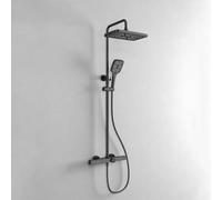 XFLSDHGD Thermostatic Shower System, Modern and Simple Exposed Rain Shower Head System, Pocket Watch Design Complete Shower Faucet Set with Handheld, Bathtub Faucet, Copper Valve (Brushed Gold)