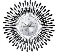 XFLSDHGD Wall Clock Modern Art Clock Wall Clock for Living Room Decor, Non-Ticking Quiet Metal Petals Dial Glass Large Wall Clock Black for Bedrooms Kitchen Wall Decor Clock, Bla