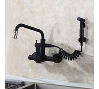 XFLSDHGD Wall Mount Kitchen faucets, with Pull-Out Spray Gun, 304 Stainless Steel, Wall-Mounted, Black,hot Water Sink, Sink, Laundry Pool-Black D(Black Kitchen Faucet A)