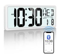 Xflyee Bluetooth Time Sync Digital Wall Clock Battery Operated with Backlight, Auto DST Large Digital Wall Clock with Day, Date & Temperature, 15'' Large Digital Clock for Home, Bedroom, Office