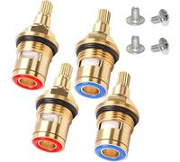XFLYP 2 Pair Universal Replacement Tap Valves Brass Ceramic Disc Cartridge Insert Gland Quarter Turn 1/2" Inner Faucet Valve for Bathroom Kitchen Tap (Blue & Red)