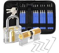 XFLYP 25PCS Lock Picking Set, Lock Pick Set with 2 Transparent Training Locks and Manual and Zip Case with Leather Bag for Lockpicking, Extractor Tool for Beginner and Pro Locksmiths