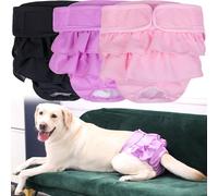 XFLYP 3 Pack Dog Nappies, Dog Diapers Reusable Washable Super Absorbent Adjustable Adjustable, Dog Period Heat Pants in Season for Female Pet Incontinence and Long Travels Pet Soft Solid Color (L)