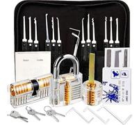 XFLYP 35PCS Lock Picking Set, Lock Pick Set with 3 Transparent Training Locks and Manual and Zip Case with Leather Bag for Lockpicking , Extractor Tool for Beginner and Pro Locksmiths