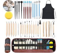 XFLYP 37PCS Polymer Clay Tools, Clay Sculpting Tools with Storage Bag, Apron, Ball Stylus Dotting Tools, Modeling Clay Tools Set, Ceramic Tools, Pottery Carving Tool for Engraving, Embossing, Shaping